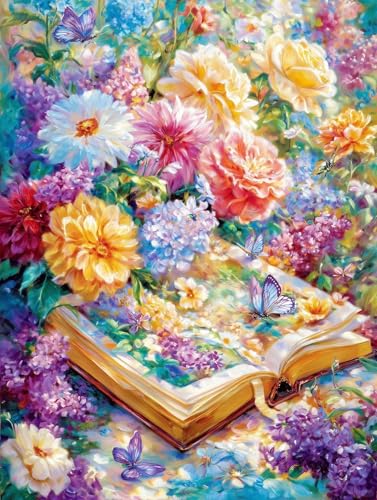JUYIYUANFUZH Stickset Erwachsene Kreuzstich Stickpackungen Bilder 11CT Die Blumen BlüHen Im Buch B Kreuzstich Set FüR AnfäNger Basteln Erwachsene40×50Cm von JUYIYUANFUZH