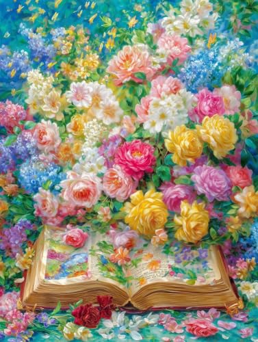 JUYIYUANFUZH Stickset Erwachsene Kreuzstich Stickpackungen Bilder 11CT Die Blumen BlüHen Im Buch C Kreuzstich Set FüR AnfäNger Basteln Erwachsene40×50Cm von JUYIYUANFUZH