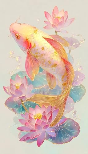 JUYIYUANFUZH Stickset Erwachsene Kreuzstich Stickpackungen Bilder 11CT Rosa Fische Springen Im Lotusteich A Kreuzstich Set FüR AnfäNger Basteln Erwachsene40×50Cm von JUYIYUANFUZH