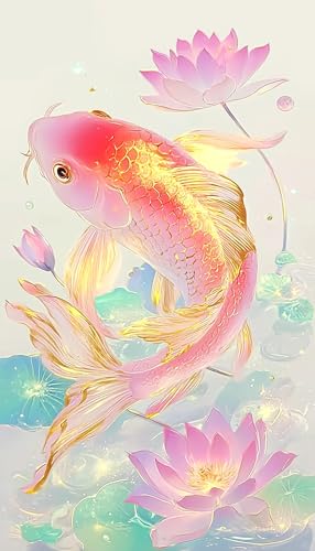 JUYIYUANFUZH Stickset Erwachsene Kreuzstich Stickpackungen Bilder 11CT Rosa Fische Springen Im Lotusteich B Kreuzstich Set FüR AnfäNger Basteln Erwachsene40×50Cm von JUYIYUANFUZH