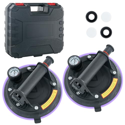 JUYLTOOL 2 x Saugheber Glassauger mit Manometer und Tragbarer Werkzeugkasten|Tragkraft Max.165KG,Vakuum Saugheber Fliesen Glasheber,Saugheber für Glas,Fliesen,Marmor von JUYLTOOL