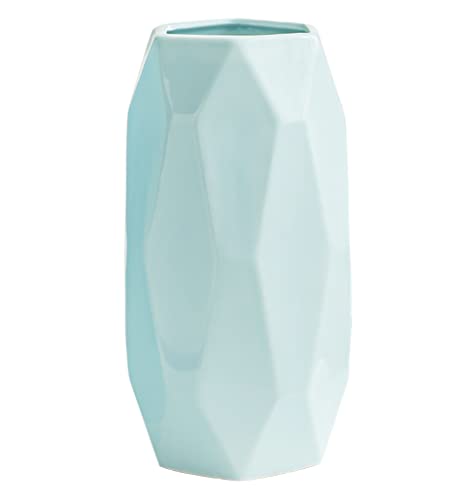 Geometrische Vase Blau 20 cm Hoch, Blumenvasen Modern aus Keramik für Tischdeko Innenbereich, Deko Vasen für Pampasgras von JUZAI