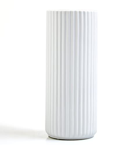 Gerippte Vase Weiß 25 cm Hoch, Modern Blumenvasen aus Keramik für Tischdeko Innenbereich, Deko Vasen für Pampasgras von JUZAI