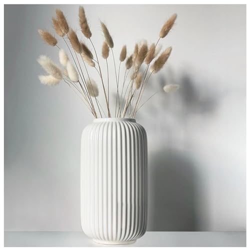 Gerippte Vase Weiß 20 cm Hoch, Modern Blumenvasen aus Keramik für Tischdeko Innenbereich, Deko Vasen für Pampasgras von JUZAI