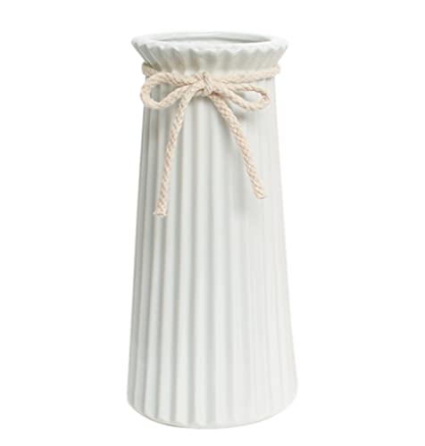 Vase Weiß 24 cm Hoch, Blumenvasen Modern aus Keramik für Tischdeko Innenbereich, Deko Vasen für Pampasgras von JUZAI