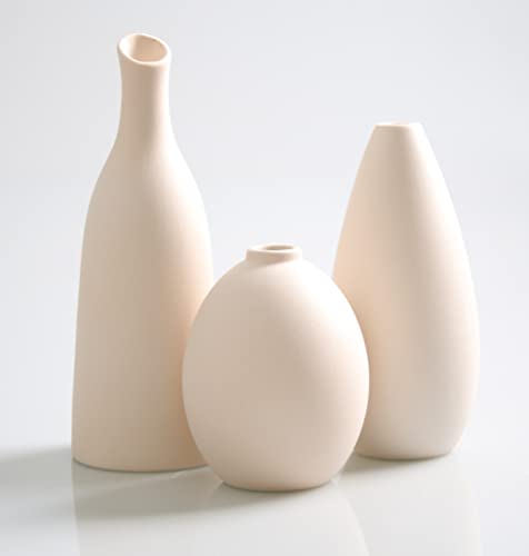 Mini Kleine Deko Vasen 3er Set aus Keramik für Tischdeko, Handgefertigte Blumenvasen im Boho Look für Pampasgras, Beige Vase von JUZAI