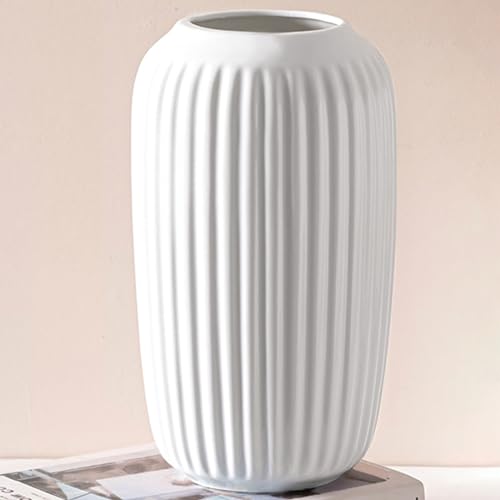 Vase Weiß, Deko Vasen aus Keramik, Blumenvase Modern für Tischdeko Innenbereich - 25 cm, Weiss von JUZAI