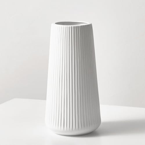 Vase Weiß, Klein Deko Vasen aus Keramik für Pampasgras, Blumenvase Modern für Tischdeko Innenbereich - 20 cm, Weiss von JUZAI