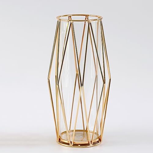 Zylindrische Glasvase mit Metallhalterung für Pampasgras & Blumen, Skandinavisch Inspirierte Vase Deko für Hochzeit Inneneinrichtung - 28 cm Hoch, Gold Zylindrische Glasvase mit Metallhalterung für Pampasgras & Blumen, Skandinavisch Inspirierte Vase Deko für Hochzeit Inneneinrichtung - 28 cm Hoch, Gold von JUZAI