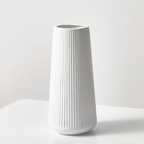Vase Weiß, Deko Vasen aus Keramik für Pampasgras, Blumenvase Modern für Tischdeko Innenbereich - 25 cm, Weiss von JUZAI