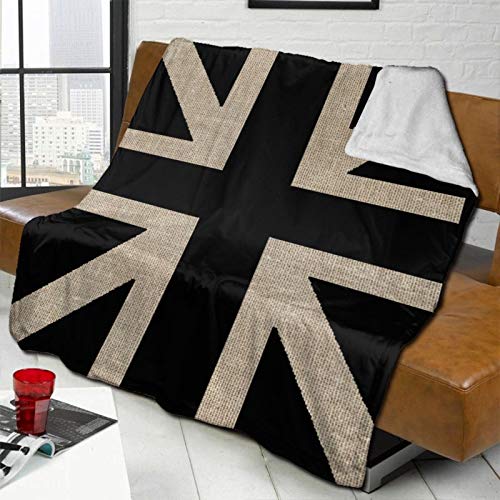 JUZGTSIT Flanell-Fleecedecke mit Union Jack-Motiv, klimatisierte Decke, Überwurf, ultraweicher Samt, Plüsch, Schwarz und Weiß von JUZGTSIT