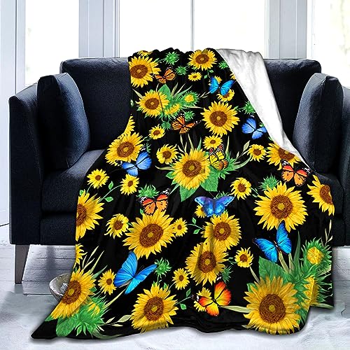JUZGTSIT Sonnenblumen-Decke, superweich, gemütlich, Flanell, Überwurf, Decke, Sofa, Kinder und Erwachsene, 125 x 150 cm von JUZGTSIT