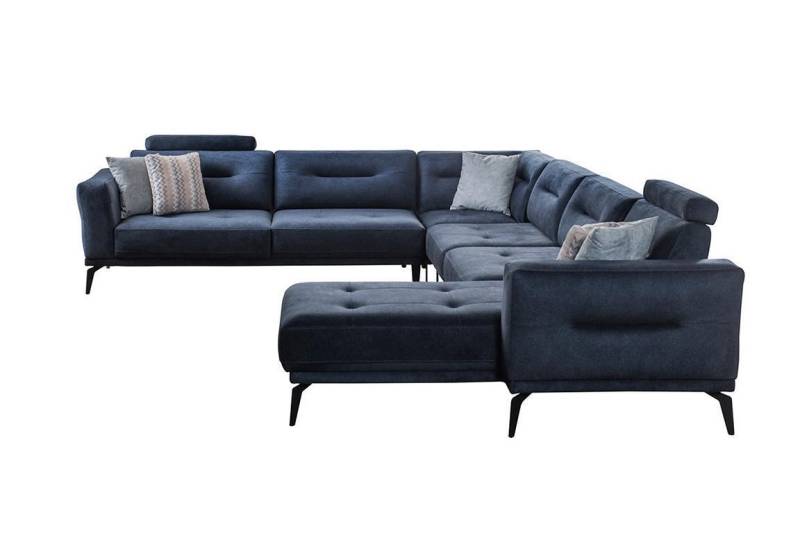 Luxus Modern Design Wohnzimmer U-Form Ecksofa Massiv Dunkelblau Sofa von JV Furniture