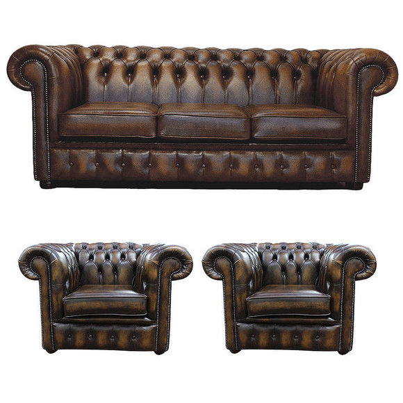 Chesterfield Leder Design Luxus Sofagarnitur Couch Sofa Polster 3+1+1 von JV Model
