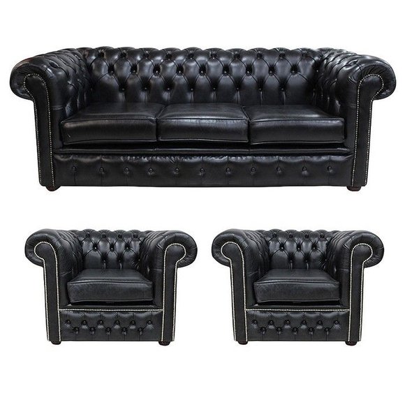 Chesterfield Leder Design Luxus Sofagarnitur Couch Sofa Polster 3+1+1 von JV Model