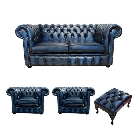 Chesterfield Sofa Couch Polster Sofas Leder Schaffhau 2+1+1Sitzer von JV Model