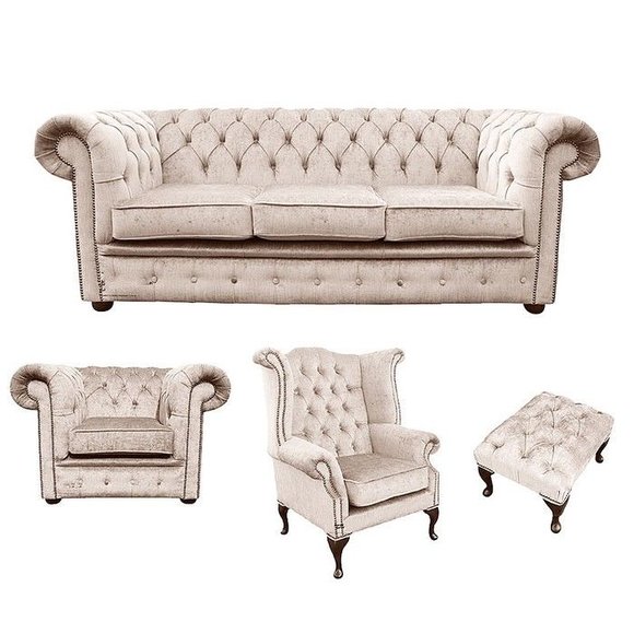 Sofagarnitur Chesterfield Polster Couch Sofa Leder Sitz Garnitur Ohrensessel von JV Model