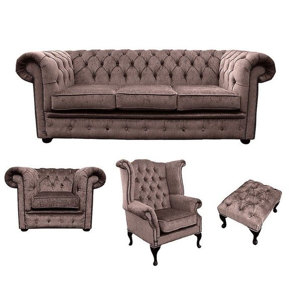 Sofagarnitur Chesterfield Polster Couch Sofa Leder Sitz Garnitur Ohrensessel von JV Model