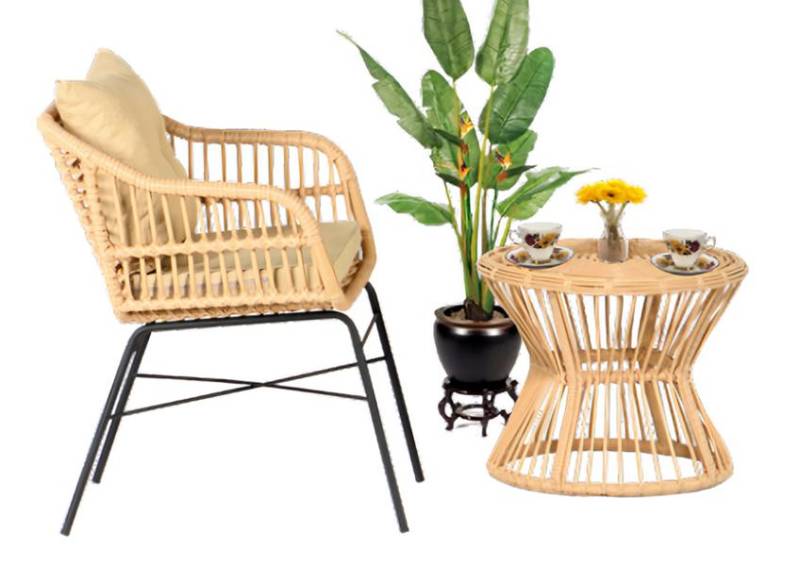 2tlg. Set Garten Möbel Terrasse Sessel Couchtisch Rattan Hochwertiges Modern Lux von JV Möbel