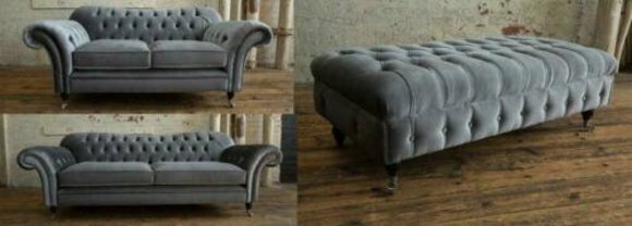 3+2 + Hocker Chesterfield Textil Stoff Sofagarnitur Polster Couchen Sofas von JV Möbel
