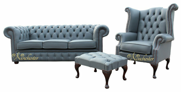 3 Sitzer Couch Ledersofa Chesterfiield + Ohrensessel Hocker 3 tlg. von JV Möbel