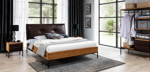 3 tlg. Komplett Set Holz Schlafzimmer Loft Stil Design Bett Kommode Schrank von JV Möbel