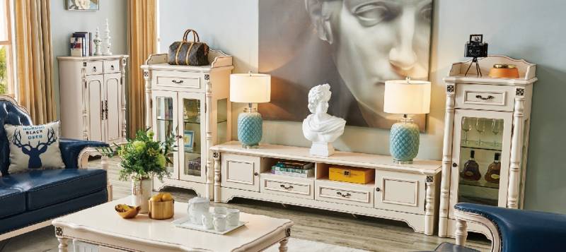 3tlg. Wohnwand TV Lowboard Elegante Vitrine Wohnzimmer Design Klassisch von JV Möbel