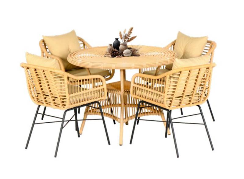 5 tlg. Hochwertiges Rattan Set Garten Möbel Essgruppe Esstisch Stühle Modern Lux von JV Möbel