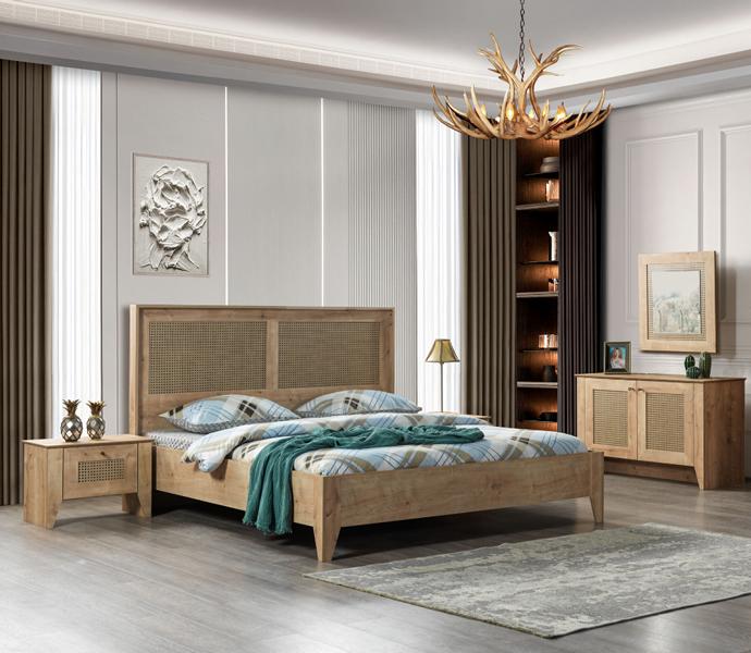 5tlg Schlafzimmer Set Bett + 2x Nachttische + Kommode + Kleiderschrank Moderne von JV Möbel