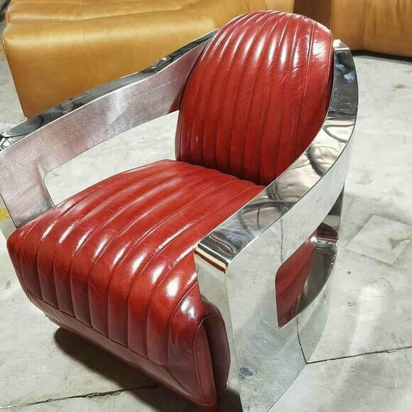 Aircraft Vintage Ledersessel Rot Echtleder Retro Sessel Design Clubsessel von JV Möbel
