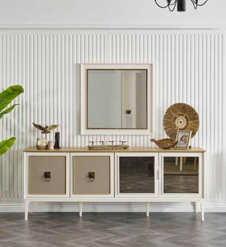 Anrichte Gruppe Holz Design Anrichte Side Schrank Regal Set 2tlg Kommode Spiegel von JV Möbel