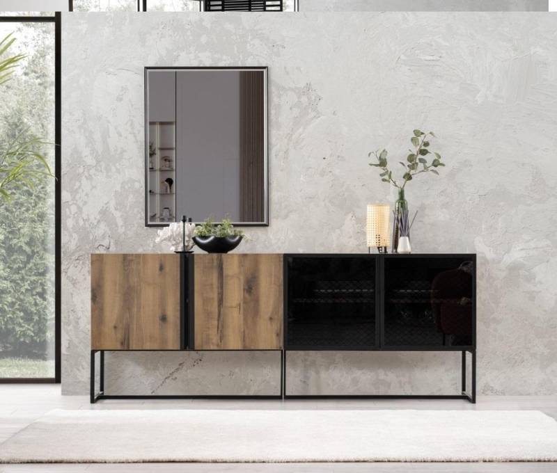 Anrichte Sideboard mit Spiegel Gruppe Kommode Holz Braun Esszimmer von JV Möbel