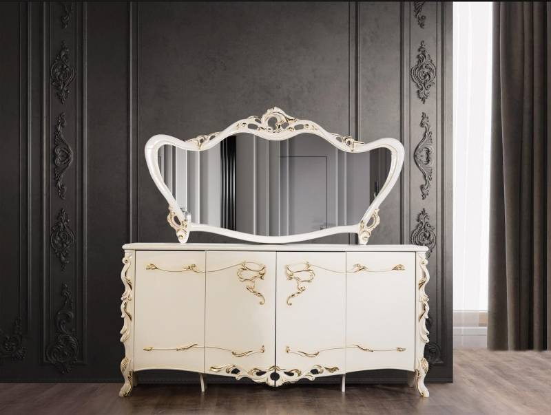 Anrichte Spiegel Garnitur Ess Barock Kommoden Holz Kommode Holz Schrank Neu von JV Möbel