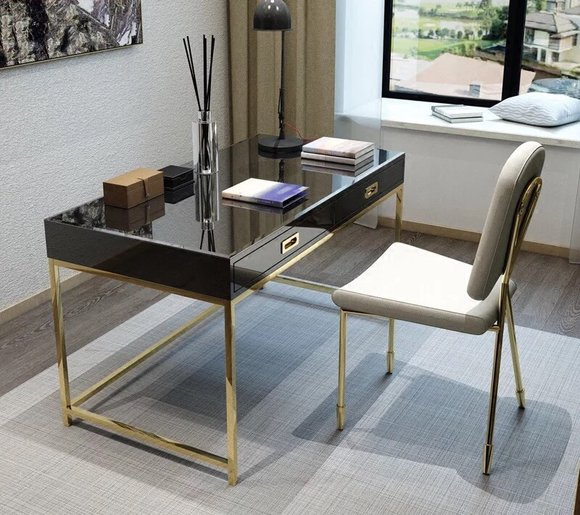 Arbeits Schreib Büro Tisch Luxus Klasse Edelstahl Designer Möbel Glanz von JV Möbel