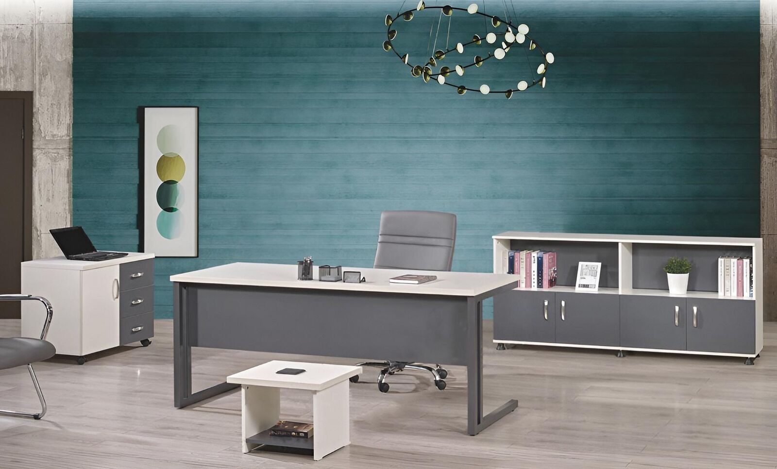 Arbeitstisch Büromöbel Computermöbel Schreibtisch 4tlg Holz Set Grau Arbeitstisch Büromöbel Computermöbel Schreibtisch 4tlg Holz Set Grau von JV Möbel