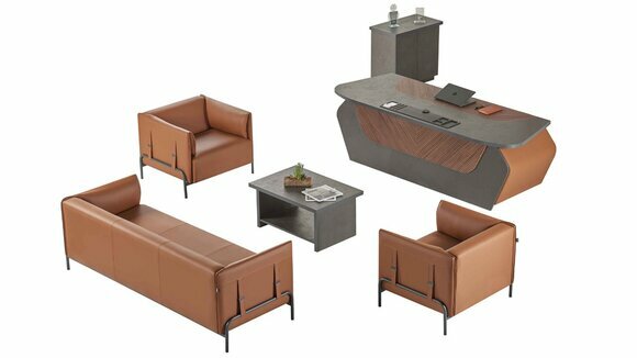 Arbeitszimmer Designer Garnitur 3-Sitzer 2x Sessel Bürotisch Kommode von JV Moebel