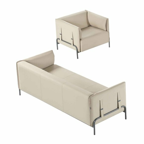 Arbeitszimmer-Set 2tlg 3-Sitzer Sessel Beige Einfarbig Kissen Wohnzimmer von JV Moebel