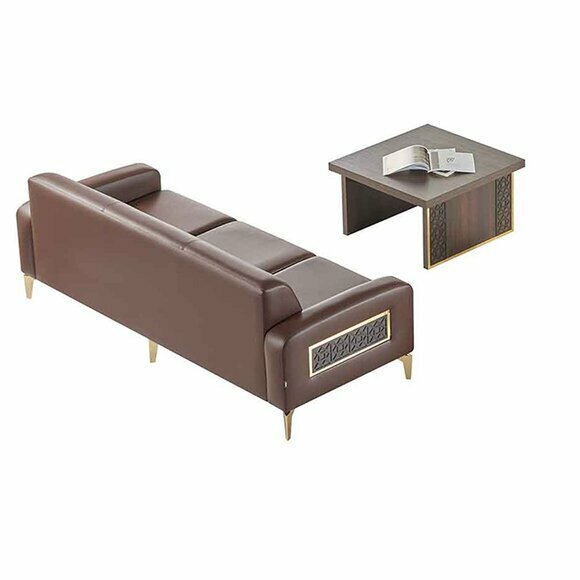 Arbeitszimmer-Set 2tlg 3-Sitzer mit Couchtisch Braun Einfarbig Wohnzimmer von JV Moebel