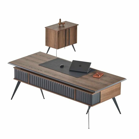 Arbeitszimmer-Set 2tlg Bürotisch Kommode Braun Grau Zweifarbig Modern von JV Moebel