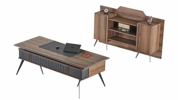Arbeitszimmer-Set 2tlg Bürotisch Sideboard Stauraum Braun Einfarbig von JV Moebel