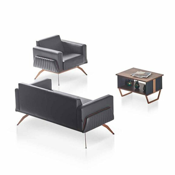 Arbeitszimmer-Set 3tlg 2-Sitzer Sessel Couchtisch Modern Design Grau von JV Moebel