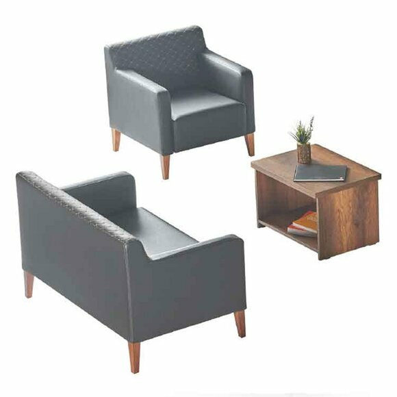 Arbeitszimmer-Set 3tlg 2-Sitzer Sessel Couchtisch Schwarz Braun Modern von JV Moebel