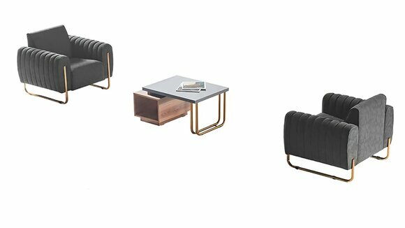 Arbeitszimmer Set 3tlg 2x Sessel Couchtisch Braun Grau Modern Design von JV Moebel