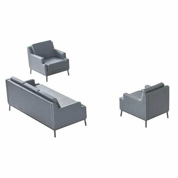 Arbeitszimmer-Set 3tlg 3-Sitzer mit 2x Sessel Dunkelgrau Modern Design von JV Moebel