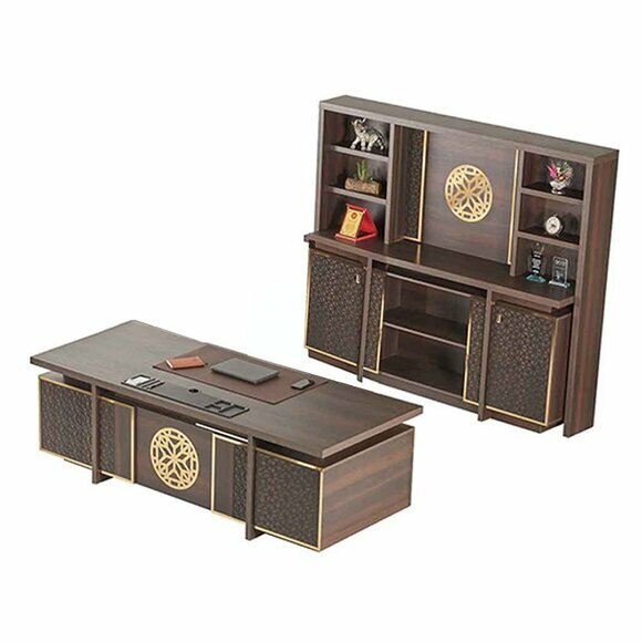 Arbeitszimmer Set 3tlg Bürotisch Sideboard Bücherregal Braun Einfarbig von JV Moebel