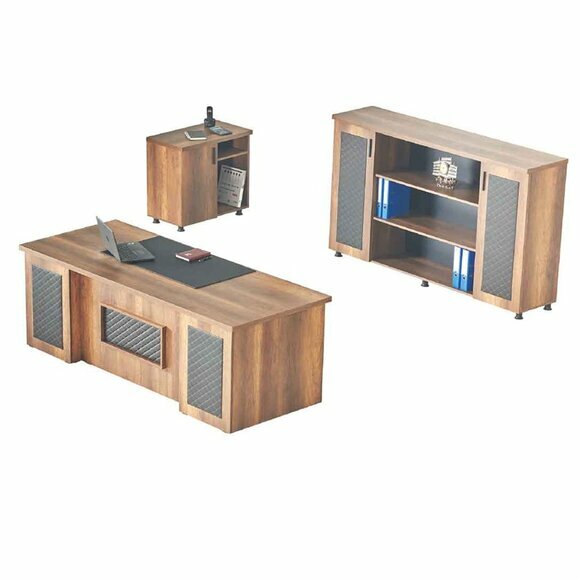 Arbeitszimmer-Set 3tlg Bürotisch Sideboard Kommode Stauraum Braun Schwarz von JV Moebel