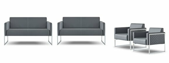 Arbeitszimmer Set 4tlg 2x 2-Sitzer mit 2x Sessel Grau Einfarbig Modern von JV Moebel
