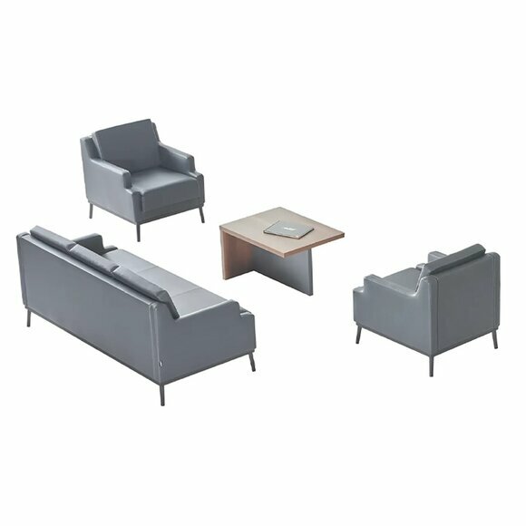 Arbeitszimmer-Set 4tlg 3-Sitzer 2x Sessel Couchtisch Dunkelgrau Braun von JV Moebel