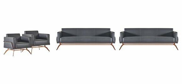 Arbeitszimmer-Set 4tlg 3-Sitzer Sessel Sofas Wohnzimmer Grau Einfarbig von JV Moebel