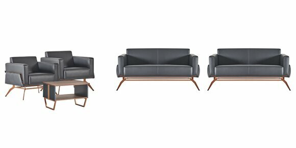 Arbeitszimmer-Set 5tlg 2x 2-Sitzer 2x Sessel Couchtisch Grau Einfarbig von JV Moebel